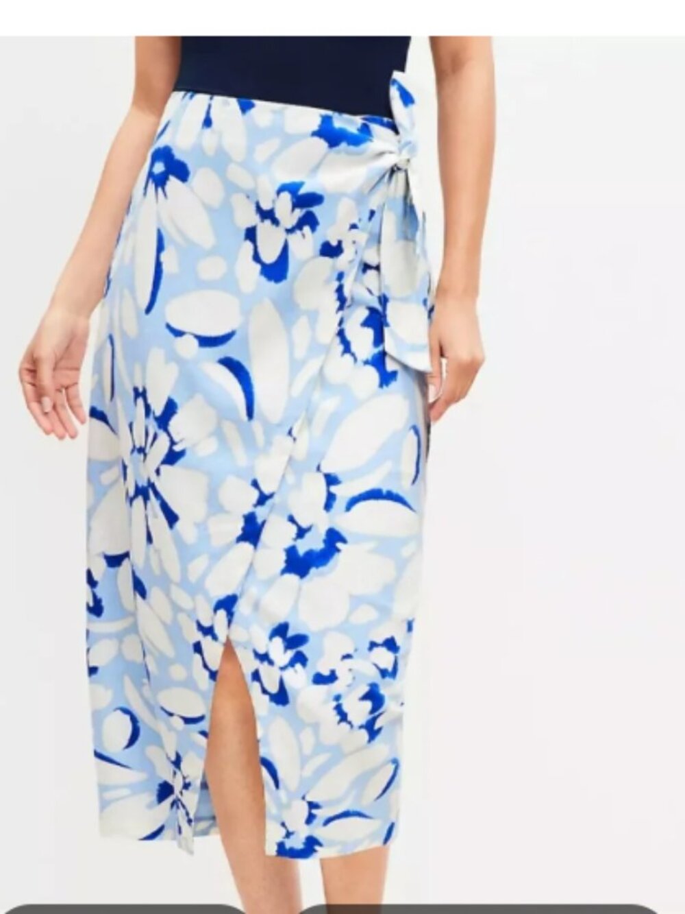 LOFT Blue Floral Linen Blend Wrap Skirt Size 6